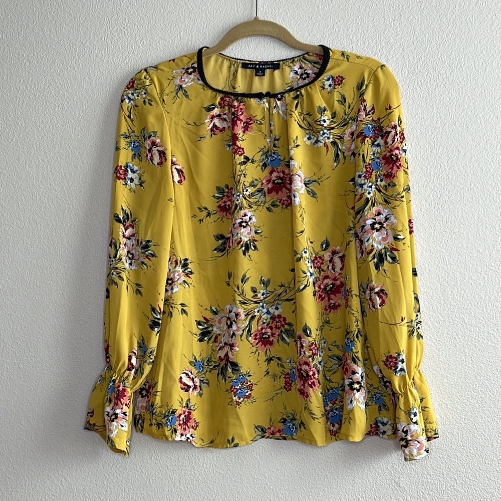 Zac & Rachel Yellow Floral Bell Sleeve Blouse - Picture 1 of 6